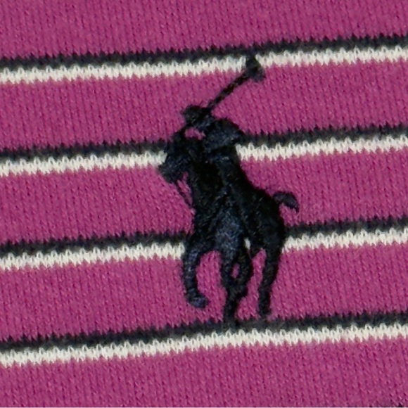 Polo Ralph Lauren Dark Pink & White Striped Polo Shirt Size L Excellent - Picture 4 of 9